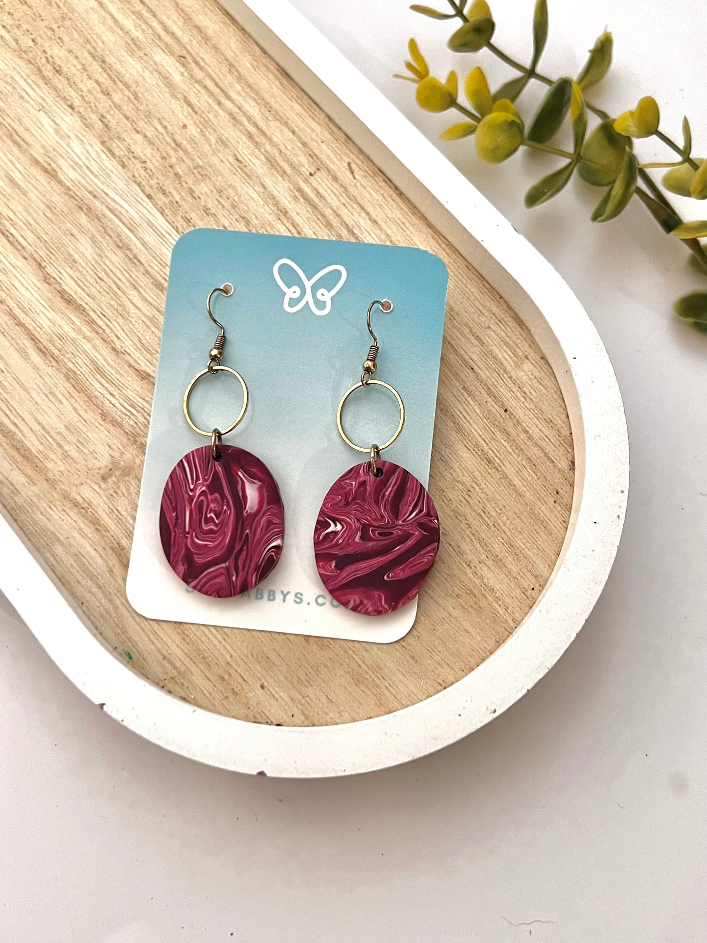 Burgundy Oval Earrings